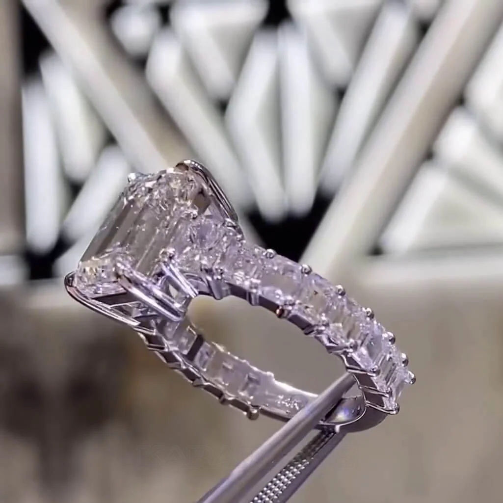 Smaragdschliff Diamantweiß 925er Sterlingsilber 3-Steine Verlobungsring