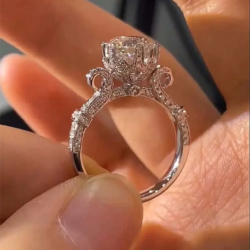 Rundschliff Diamantweiß 925er Sterlingsilber Art-Déco Verlobungsring