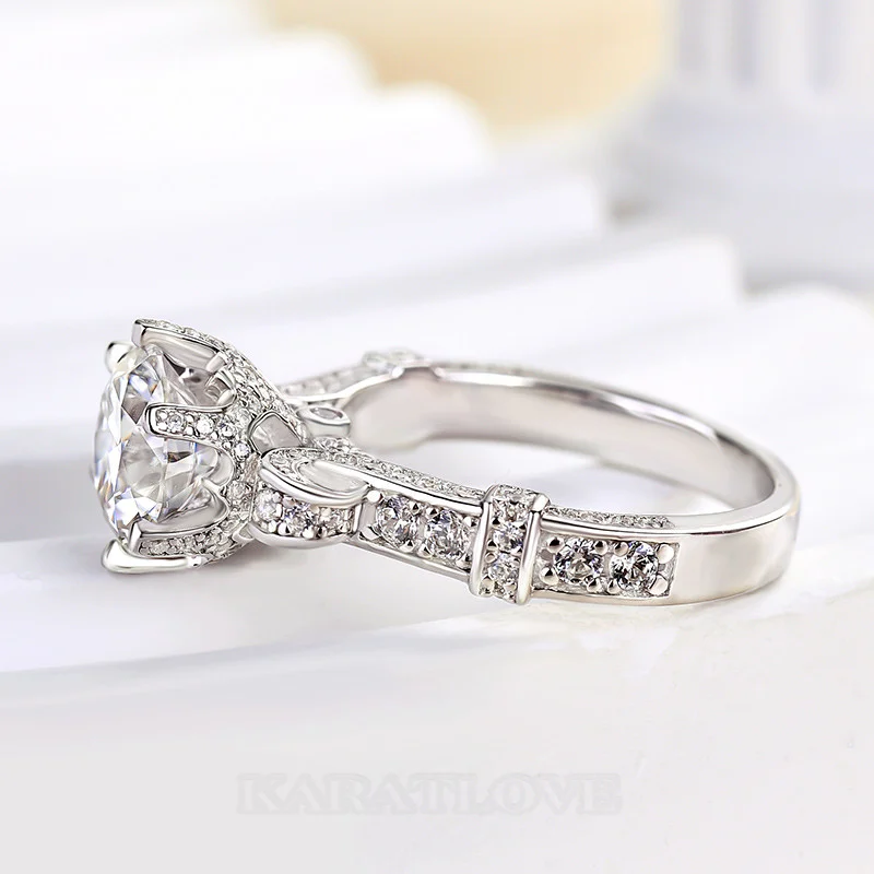 Rundschliff Diamantweiß 925er Sterlingsilber Art-Déco Verlobungsring