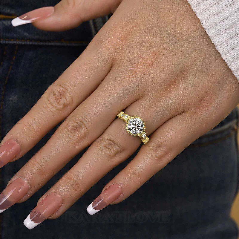 Rundschliff Diamantweiß 925er Sterlingsilber Art-Déco Verlobungsring