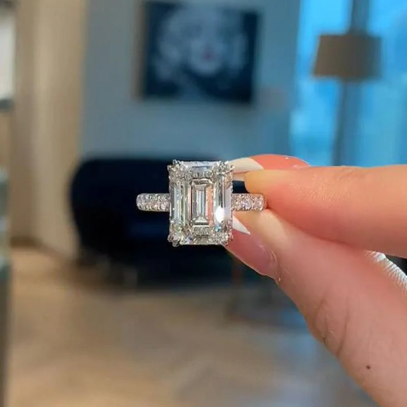 Smaragdschliff Diamantweiß 925er Sterlingsilber Halo Verlobungsring