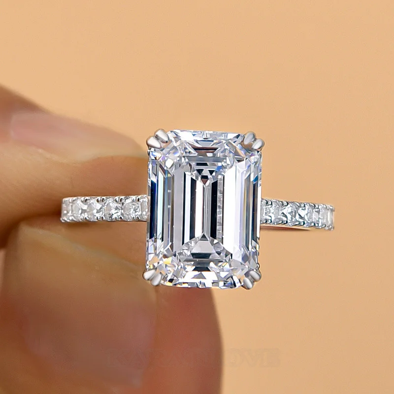 Smaragdschliff Diamantweiß 925er Sterlingsilber Halo Verlobungsring