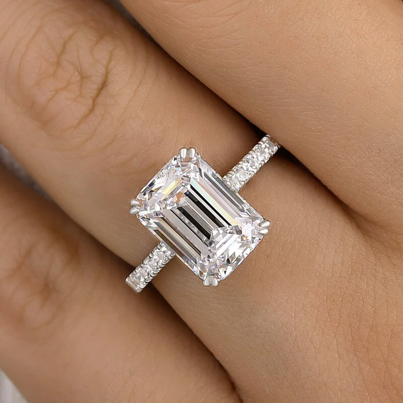 Smaragdschliff Diamantweiß 925er Sterlingsilber Halo Verlobungsring