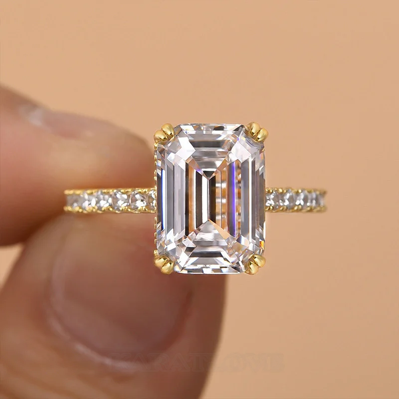 Smaragdschliff Diamantweiß 925er Sterlingsilber Halo Verlobungsring