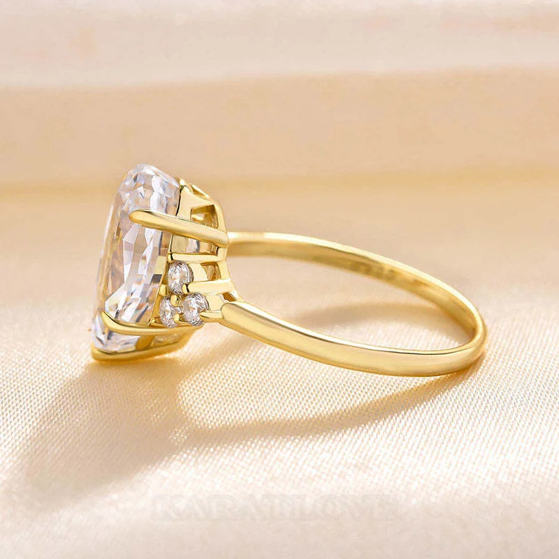 Tropfenschliff Diamantweiß 925er Sterlingsilber Gelbgold 3-Steine Verlobungsring
