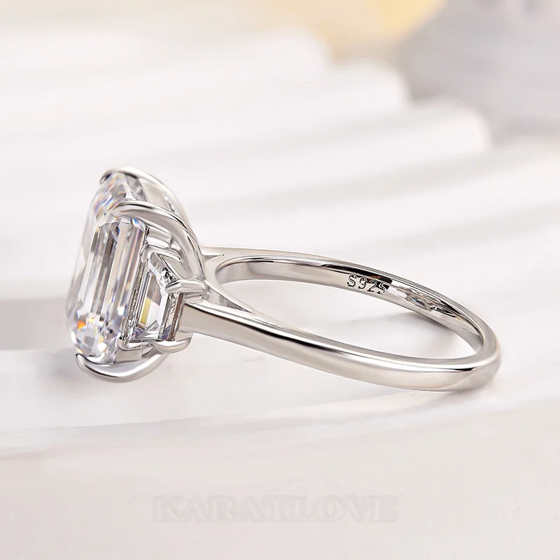 Smaragdschliff Diamantweiß 925er Sterlingsilber 3-Steine Verlobungsring