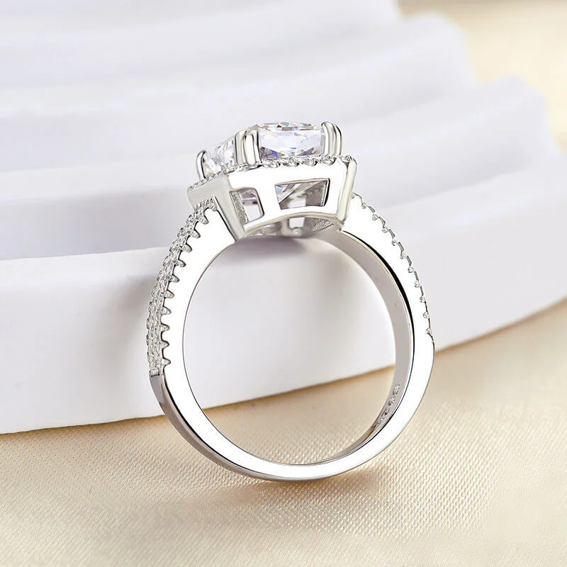 Radiantschliff Diamantweiß 925er Sterlingsilber Halo Verlobungsring