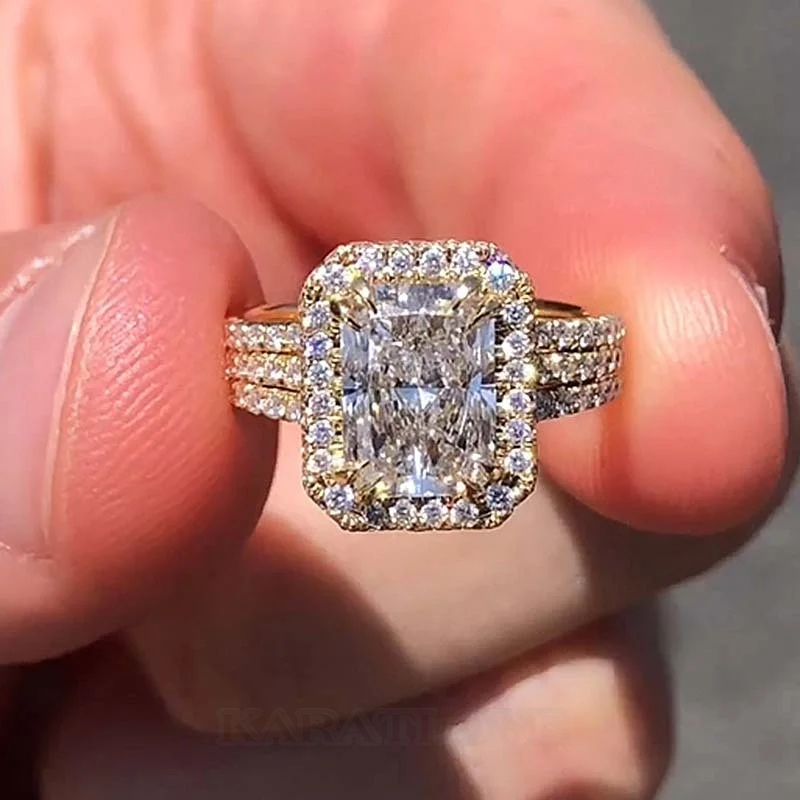 Radiantschliff Diamantweiß 925er Sterlingsilber Halo Verlobungsring