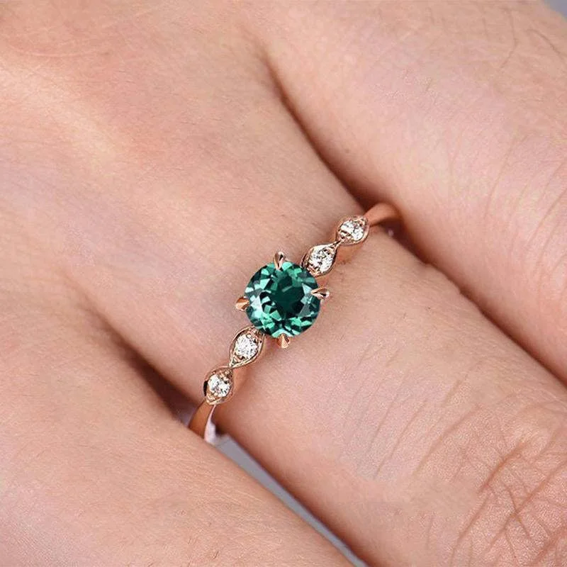 Rundschliff Smaragdgrün 925er Sterlingsilber Roségold Verlobungsring