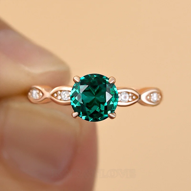 Rundschliff Smaragdgrün 925er Sterlingsilber Roségold Verlobungsring