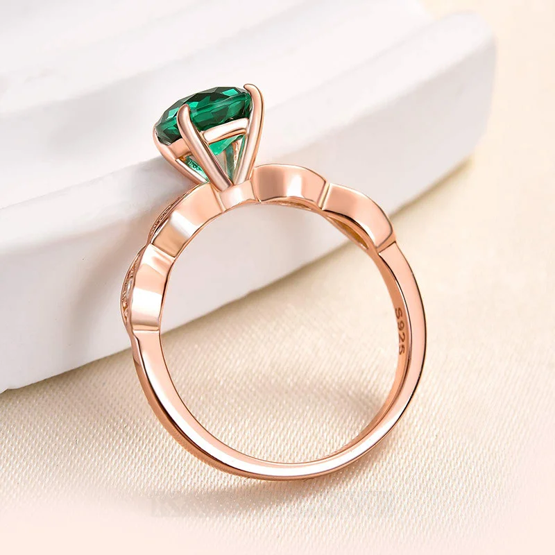 Rundschliff Smaragdgrün 925er Sterlingsilber Roségold Verlobungsring