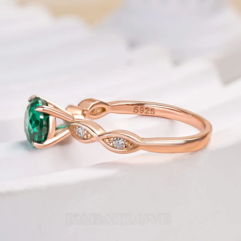 Rundschliff Smaragdgrün 925er Sterlingsilber Roségold Verlobungsring