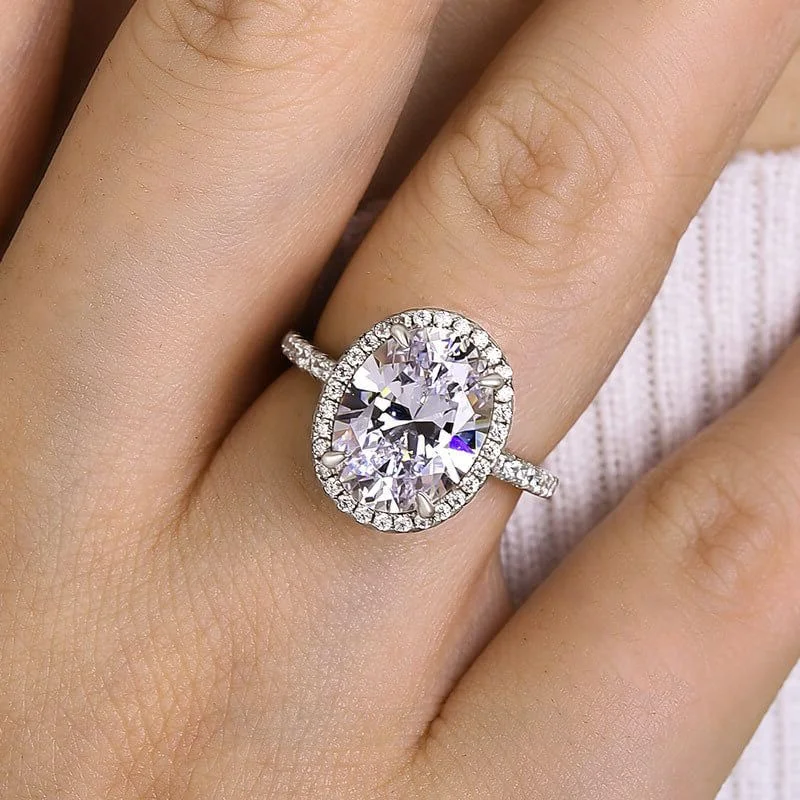 Ovalschnitt Diamantweiß 925er Sterlingsilber Halo Verlobungsring