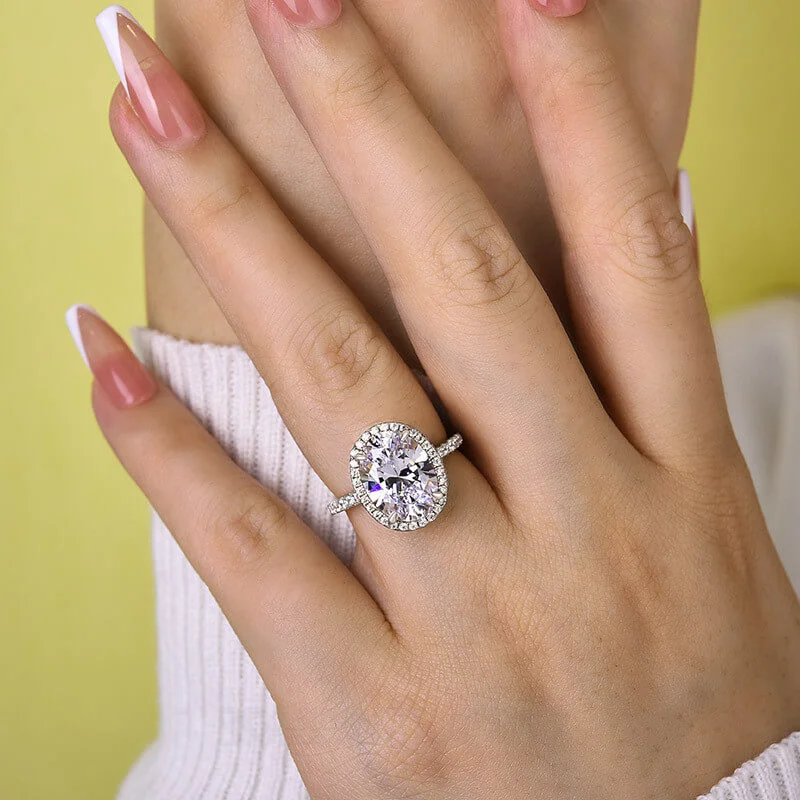 Ovalschnitt Diamantweiß 925er Sterlingsilber Halo Verlobungsring