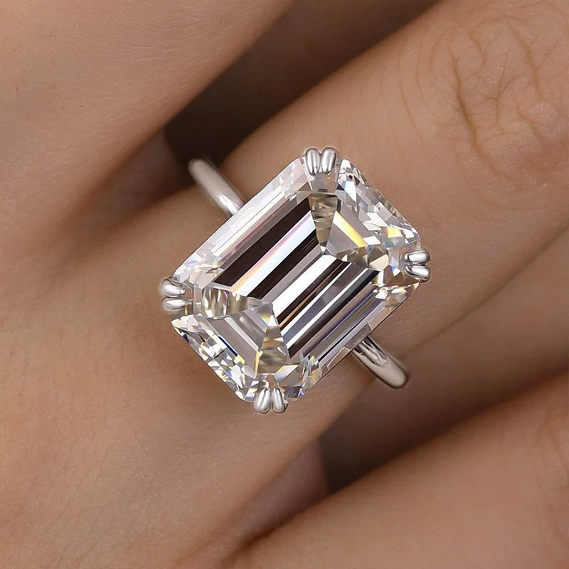 Smaragdschliff Diamantweiß 925er Sterlingsilber Solitär-Verlobungsring