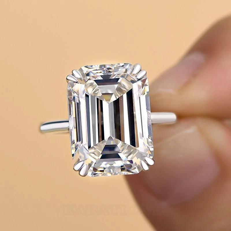 Smaragdschliff Diamantweiß 925er Sterlingsilber Solitär-Verlobungsring