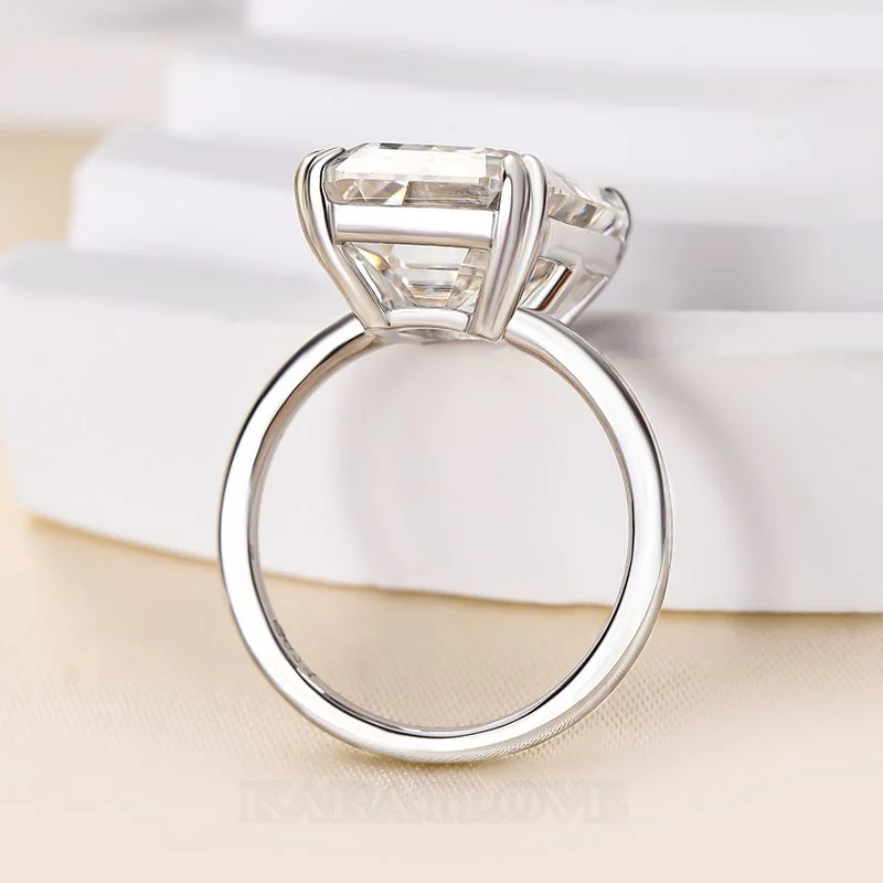 Smaragdschliff Diamantweiß 925er Sterlingsilber Solitär-Verlobungsring