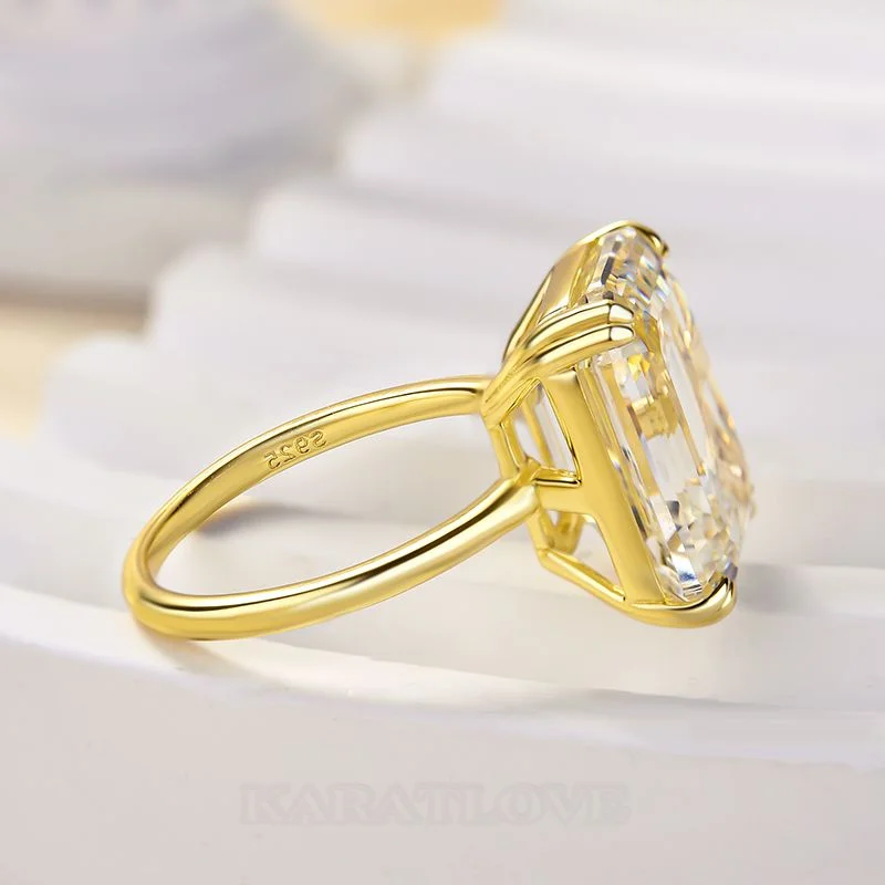 Smaragdschliff Diamantweiß 925er Sterlingsilber Solitär-Verlobungsring