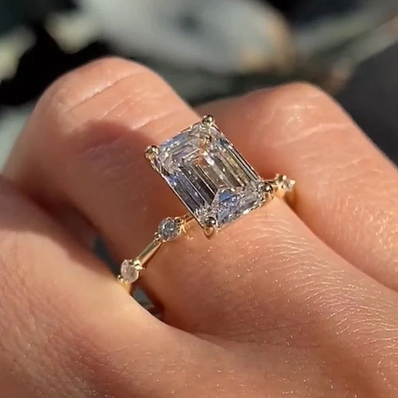 Smaragdschliff Diamantweiß 925er Sterlingsilber Gelbgold Verlobungsring