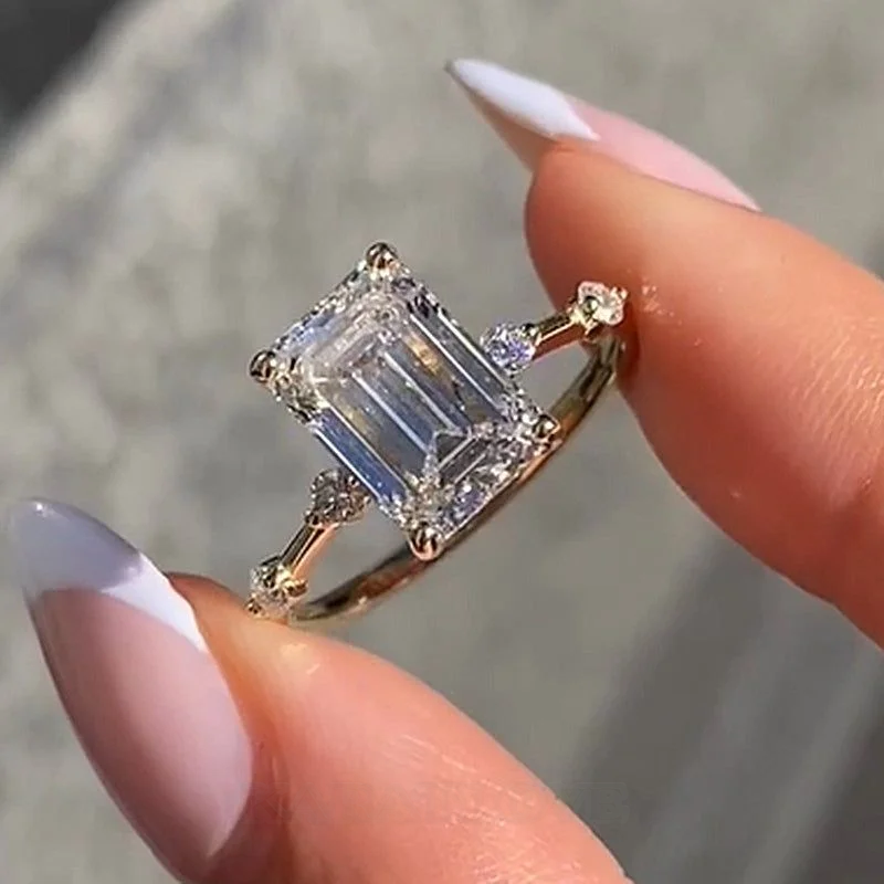 Smaragdschliff Diamantweiß 925er Sterlingsilber Gelbgold Verlobungsring