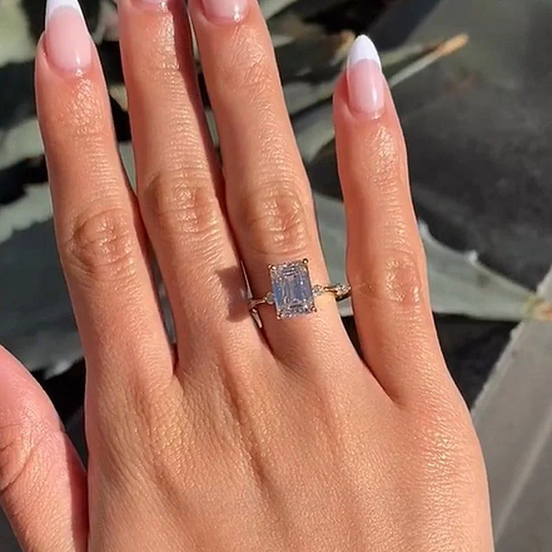 Smaragdschliff Diamantweiß 925er Sterlingsilber Gelbgold Verlobungsring