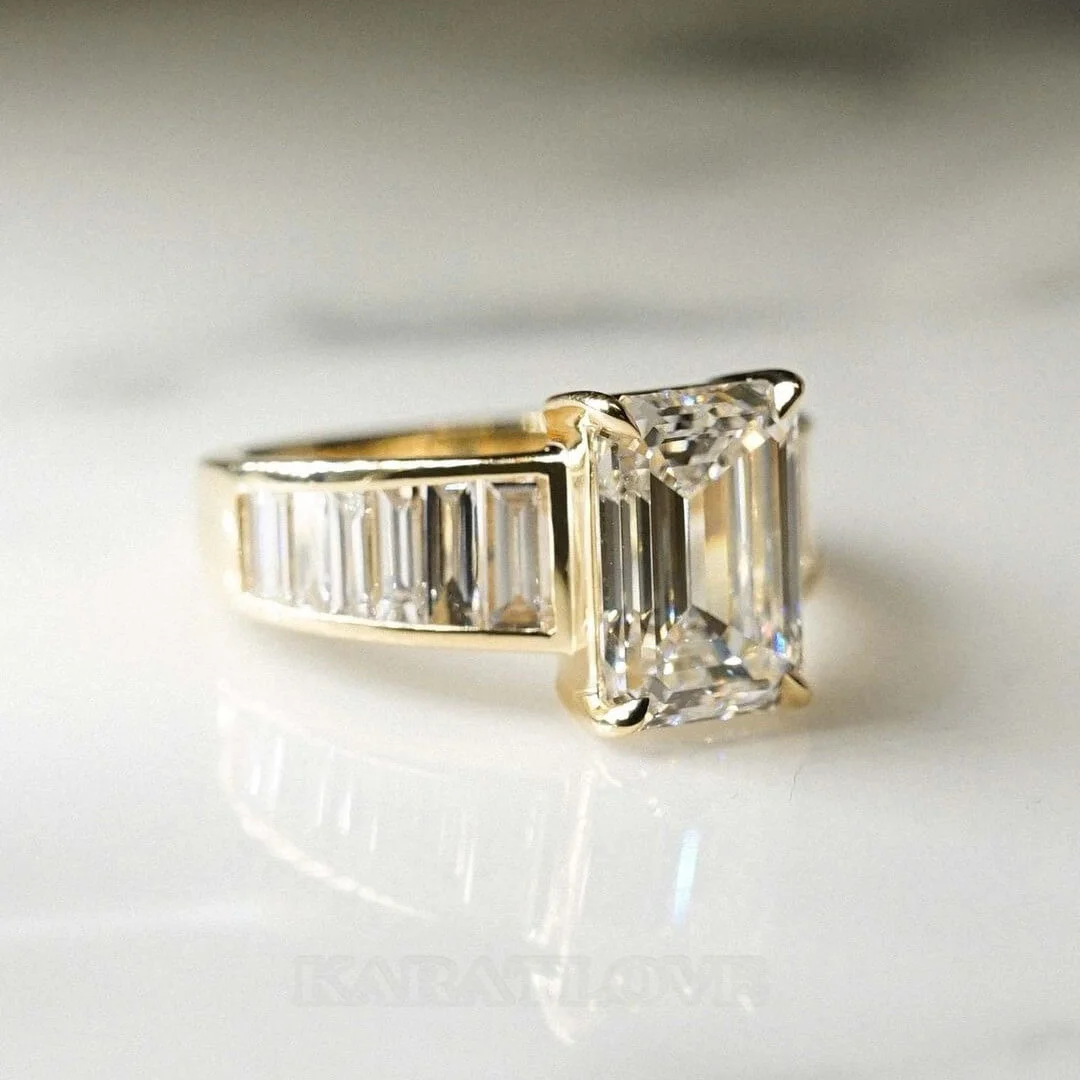 Smaragdschliff Diamantweiß 925er Sterlingsilber Gelbgold Verlobungsring