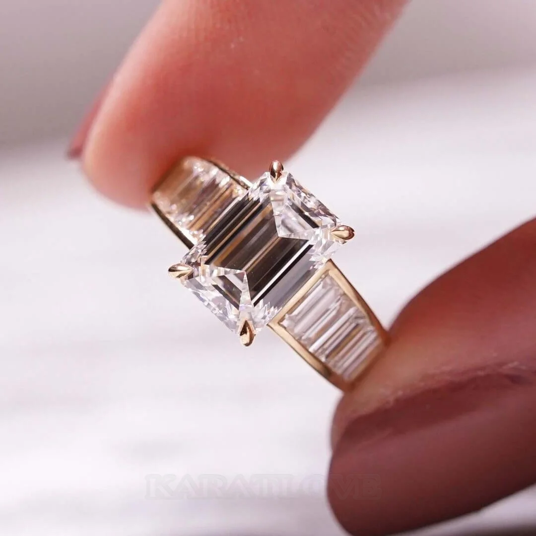 Smaragdschliff Diamantweiß 925er Sterlingsilber Gelbgold Verlobungsring