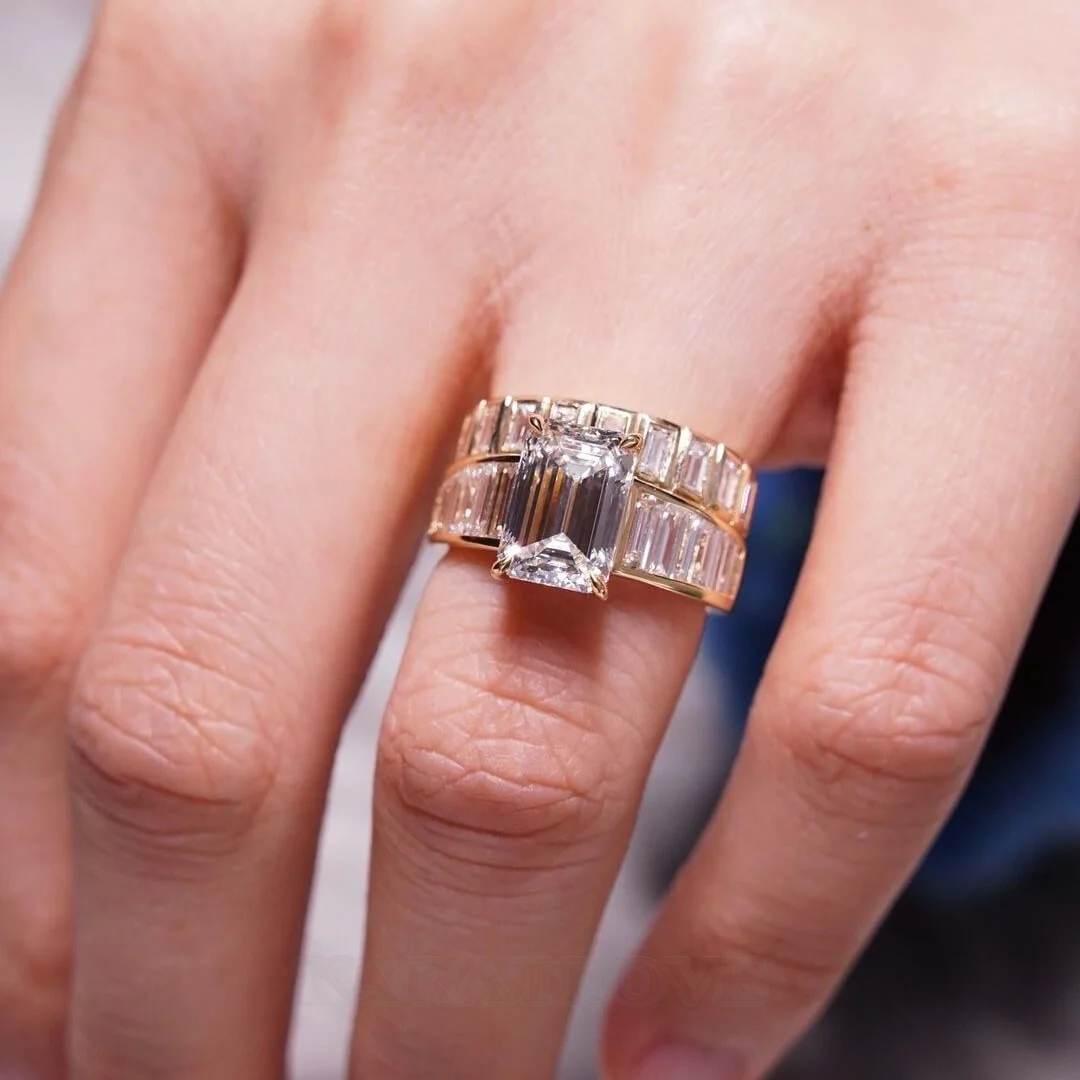 Smaragdschliff Diamantweiß 925er Sterlingsilber Gelbgold Verlobungsring