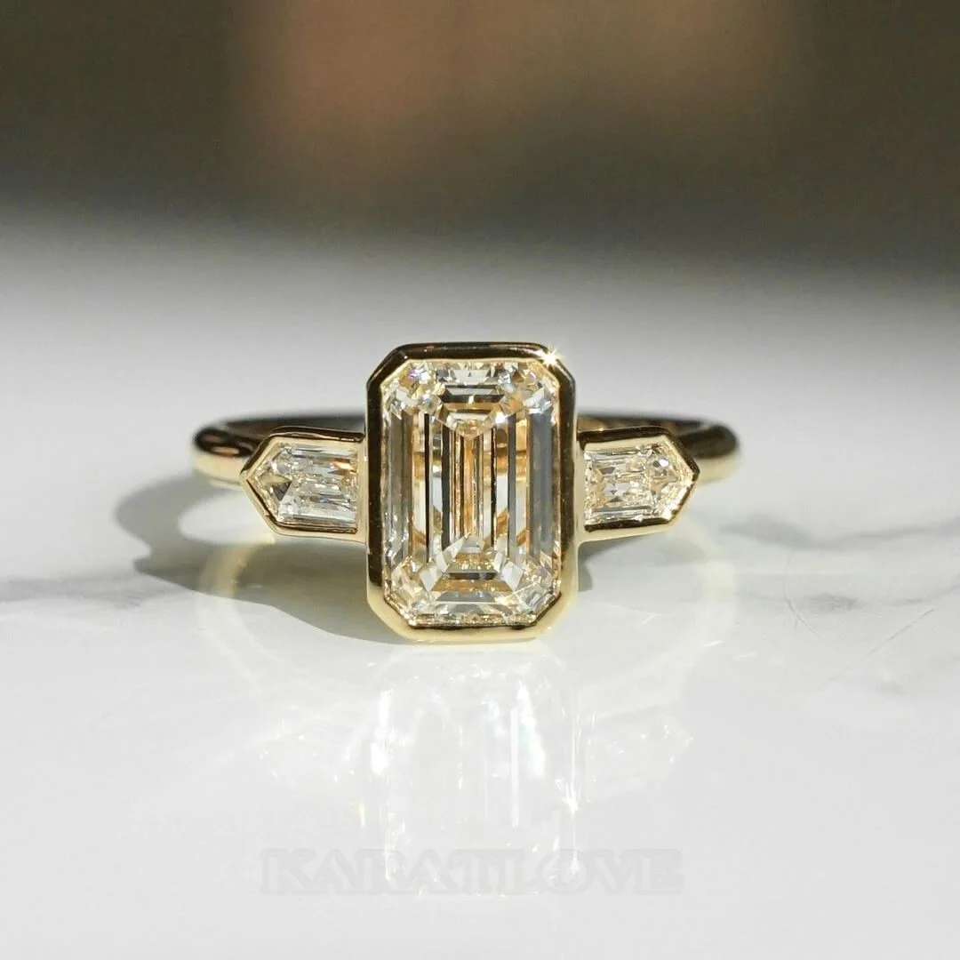 Smaragdschliff Diamantweiß 925er Sterlingsilber Gelbgold 3-Steine Verlobungsring