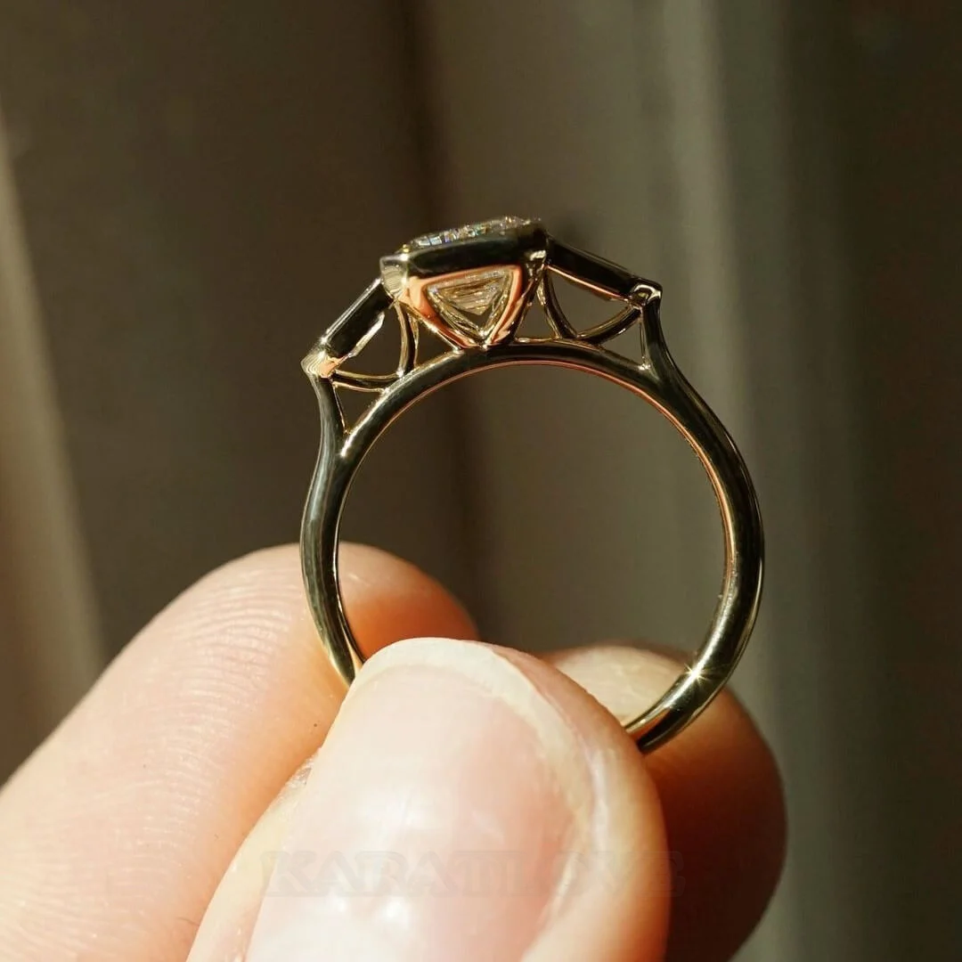Smaragdschliff Diamantweiß 925er Sterlingsilber Gelbgold 3-Steine Verlobungsring