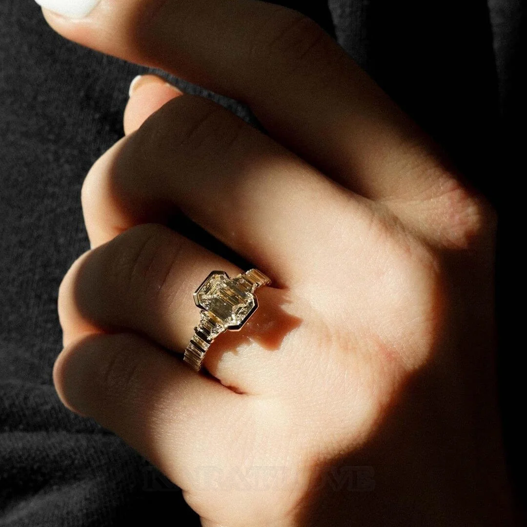 Smaragdschliff Diamantweiß 925er Sterlingsilber Gelbgold 3-Steine Verlobungsring