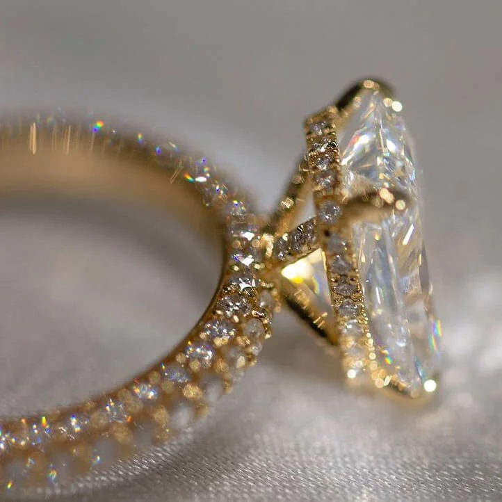 Radiantschliff Diamantweiß 925er Sterlingsilber Gelbgold Verlobungsring
