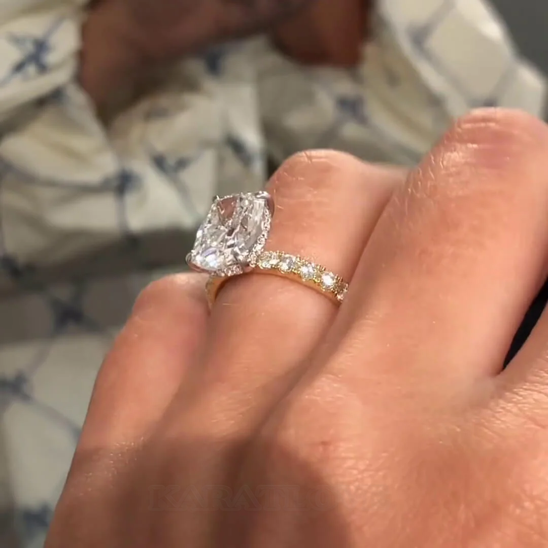Kissenschliff Diamantweiß 925er Sterlingsilber Gelbgold Halo Verlobungsring