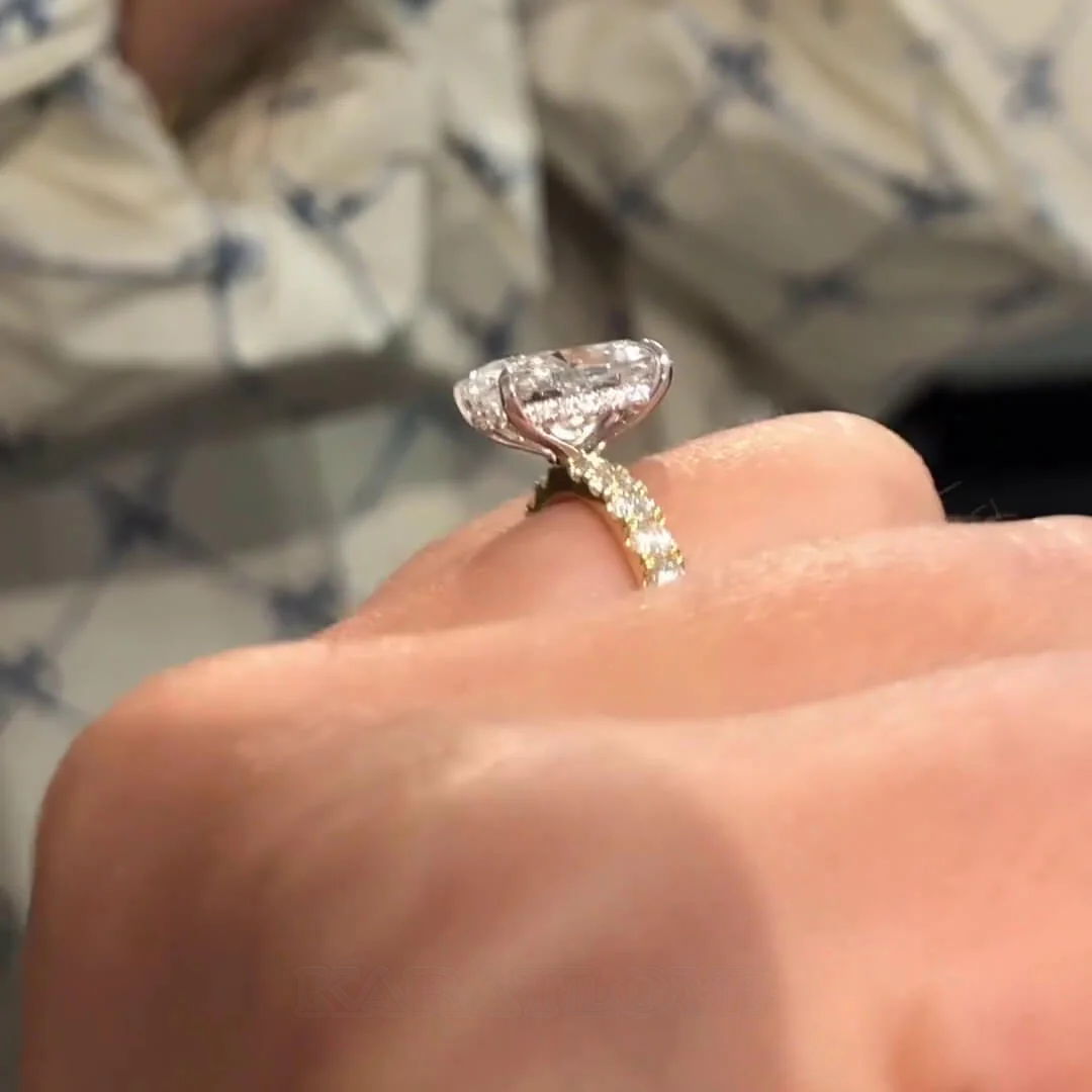 Kissenschliff Diamantweiß 925er Sterlingsilber Gelbgold Halo Verlobungsring