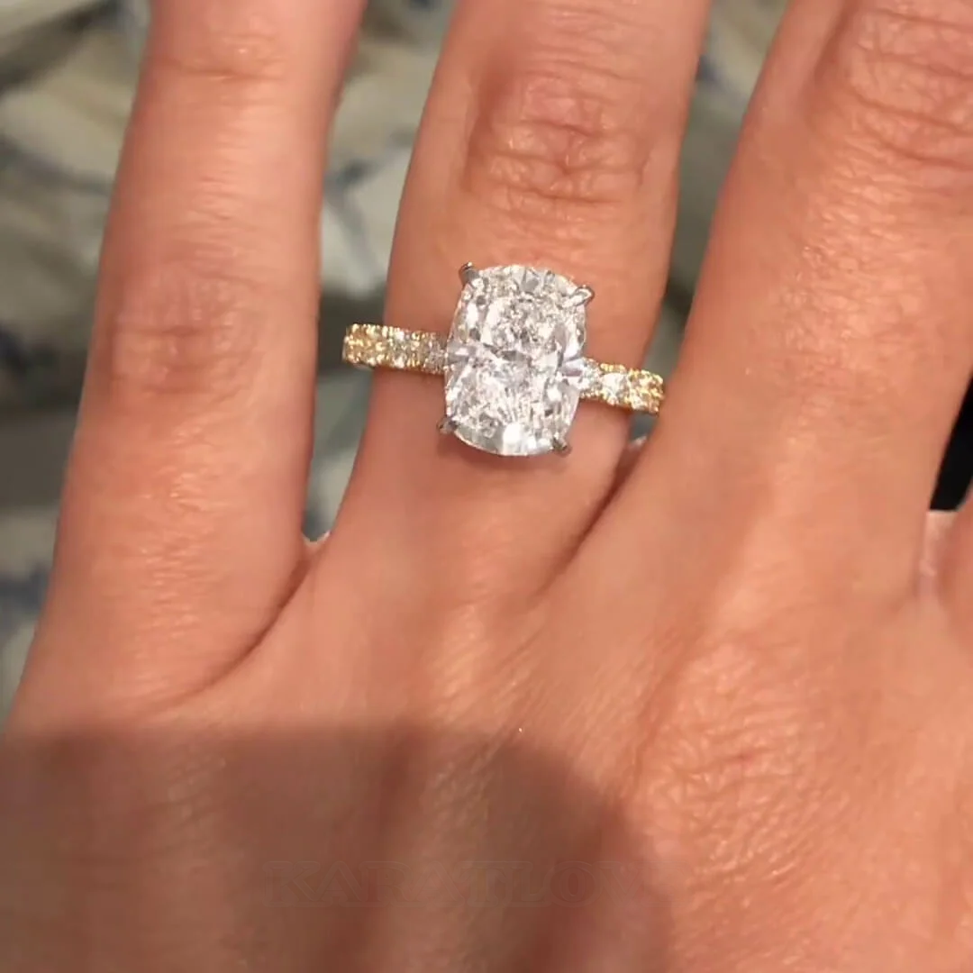 Kissenschliff Diamantweiß 925er Sterlingsilber Gelbgold Halo Verlobungsring