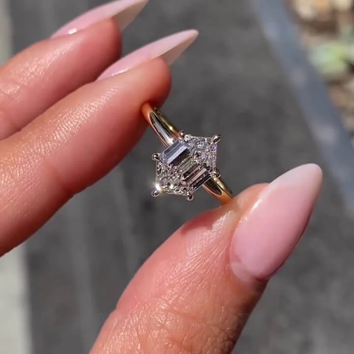Smaragdschliff Diamantweiß 925er Sterlingsilber Gelbgold Solitär-Verlobungsring