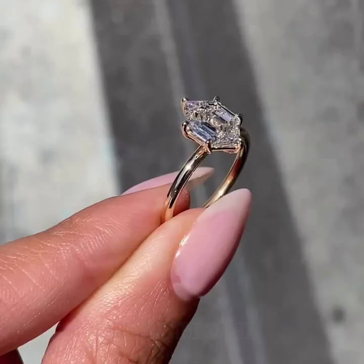Smaragdschliff Diamantweiß 925er Sterlingsilber Gelbgold Solitär-Verlobungsring
