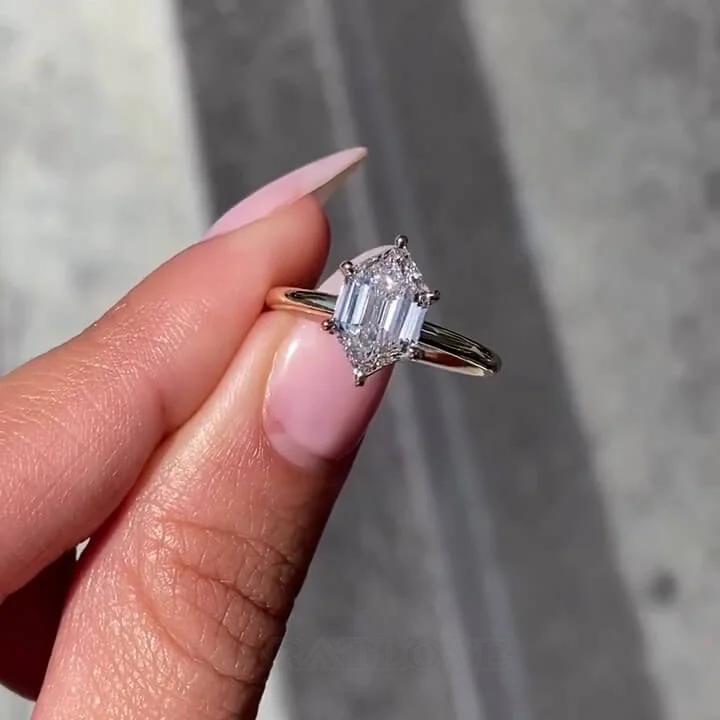 Smaragdschliff Diamantweiß 925er Sterlingsilber Gelbgold Solitär-Verlobungsring