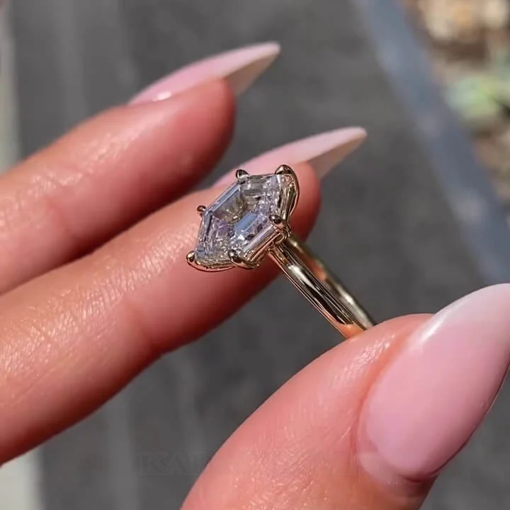 Smaragdschliff Diamantweiß 925er Sterlingsilber Gelbgold Solitär-Verlobungsring