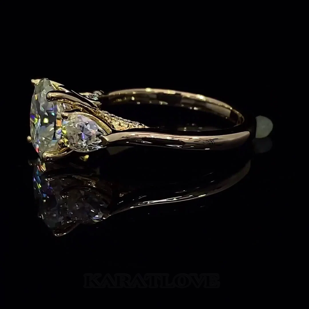 Ovalschnitt Diamantweiß 925er Sterlingsilber Gelbgold 3-Steine Verlobungsring