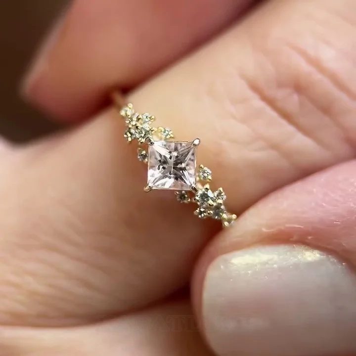 Prinzessschliff Diamantweiß 925er Sterlingsilber Gelbgold Verlobungsring