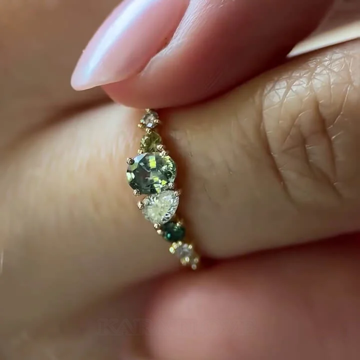 Ovalschnitt Peridotgrün 925er Sterlingsilber Gelbgold Verlobungsring