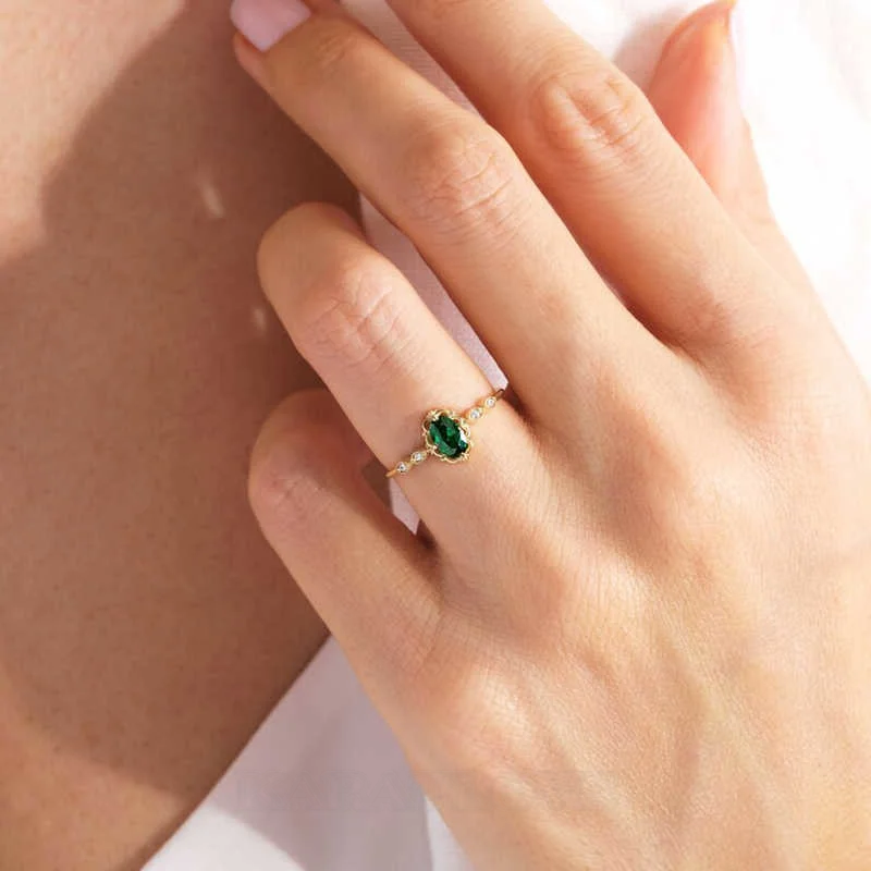 Ovalschnitt Smaragdgrün 925er Sterlingsilber Gelbgold Verlobungsring