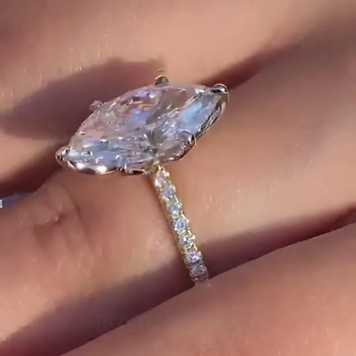 Marquise-Schliff Diamantweiß 925er Sterlingsilber Gelbgold Verlobungsring