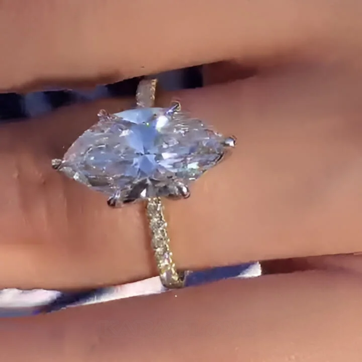 Marquise-Schliff Diamantweiß 925er Sterlingsilber Gelbgold Verlobungsring