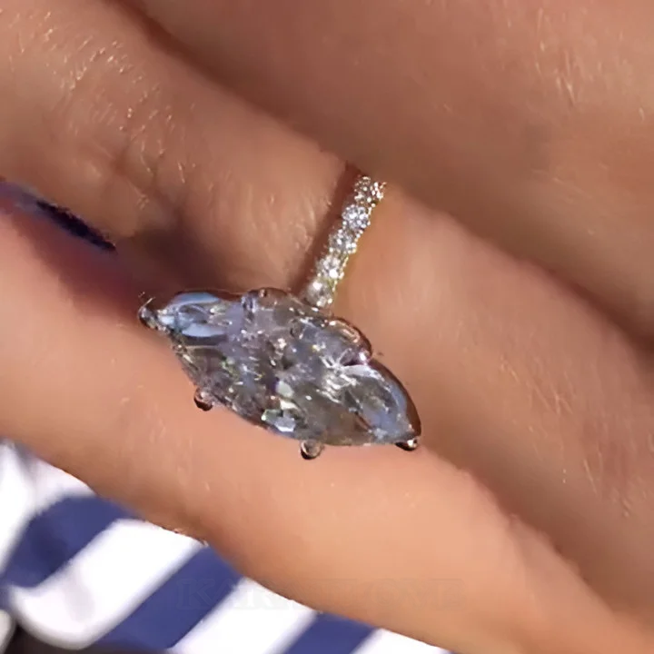 Marquise-Schliff Diamantweiß 925er Sterlingsilber Gelbgold Verlobungsring