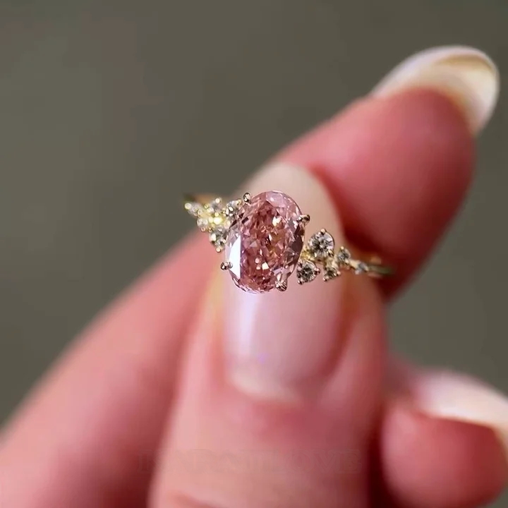 Ovalschnitt Zartrosa 925er Sterlingsilber Gelbgold Verlobungsring