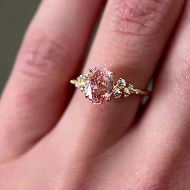 Ovalschnitt Zartrosa 925er Sterlingsilber Gelbgold Verlobungsring