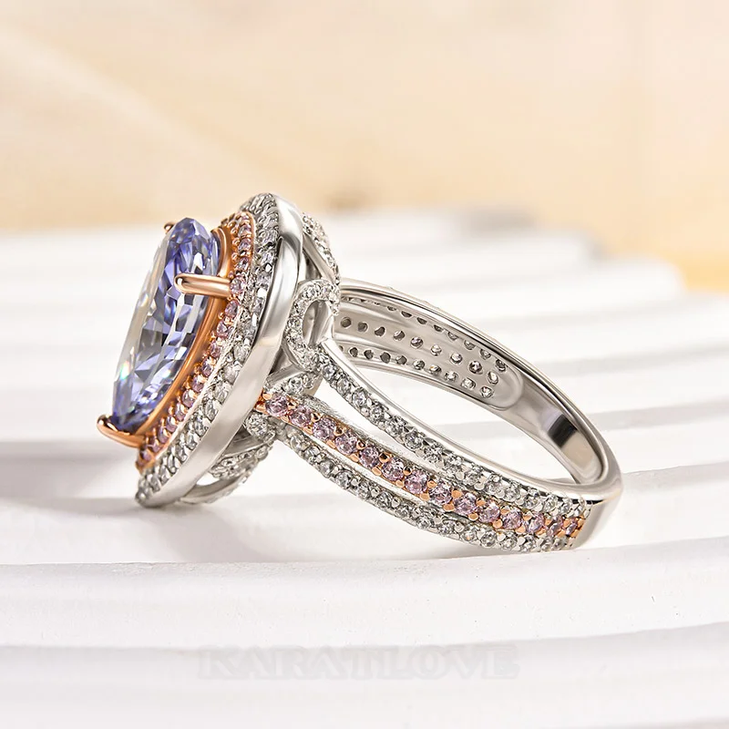 Tropfenschliff Aquamarinblau 925er Sterlingsilber Doppel-Halo Verlobungsring