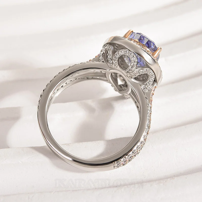 Tropfenschliff Aquamarinblau 925er Sterlingsilber Doppel-Halo Verlobungsring